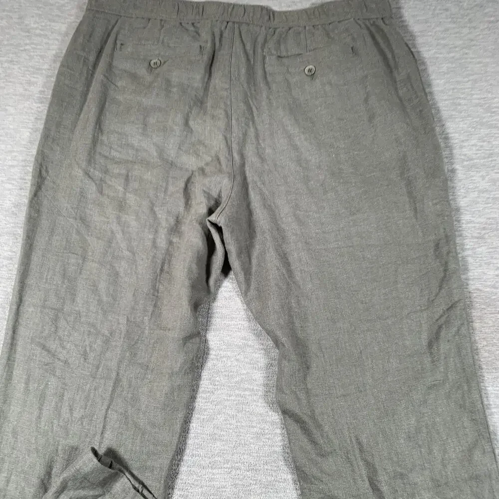 Onia Pants Mens XL Green Linen Viscose Elastic Waist Straight Leg Chino Casual